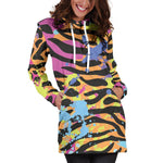 Colorful Zebra Leopard Pattern Print Hoodie Dress GearFrost