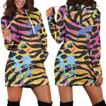 Colorful Zebra Leopard Pattern Print Hoodie Dress GearFrost