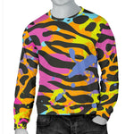 Colorful Zebra Leopard Pattern Print Men's Crewneck Sweatshirt GearFrost