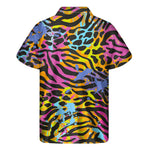 Colorful Zebra Leopard Pattern Print Men's Short Sleeve Shirt