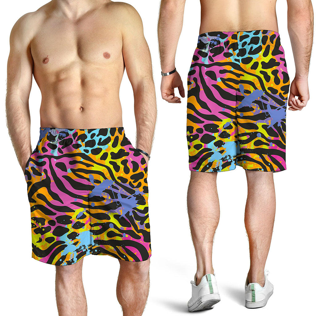 Colorful Zebra Leopard Pattern Print Men's Shorts