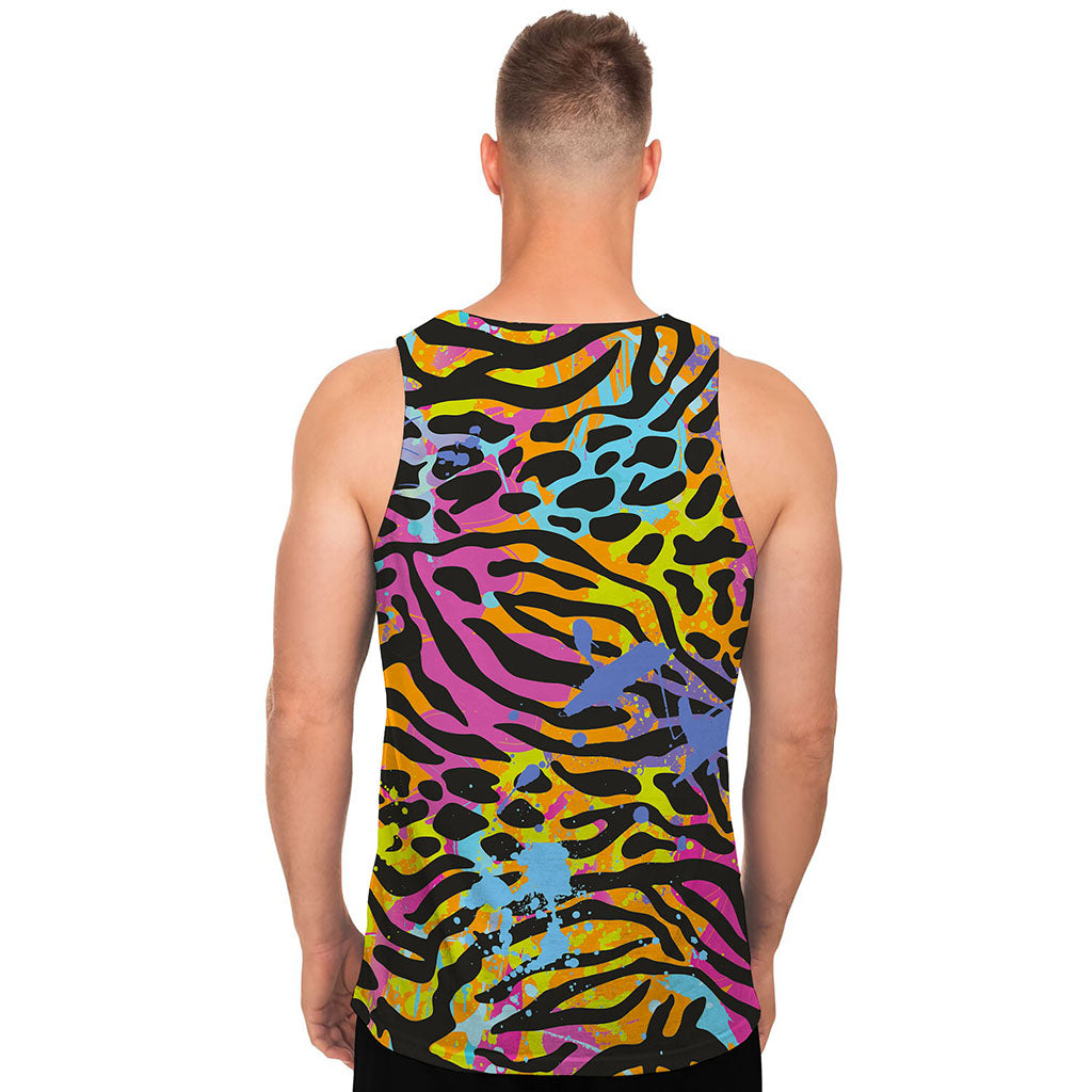 Colorful Zebra Leopard Pattern Print Men's Tank Top