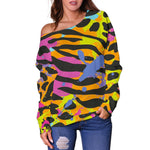 Colorful Zebra Leopard Pattern Print Off Shoulder Sweatshirt GearFrost