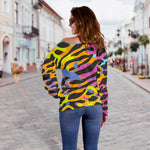 Colorful Zebra Leopard Pattern Print Off Shoulder Sweatshirt GearFrost