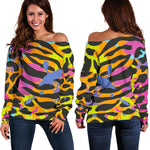 Colorful Zebra Leopard Pattern Print Off Shoulder Sweatshirt GearFrost