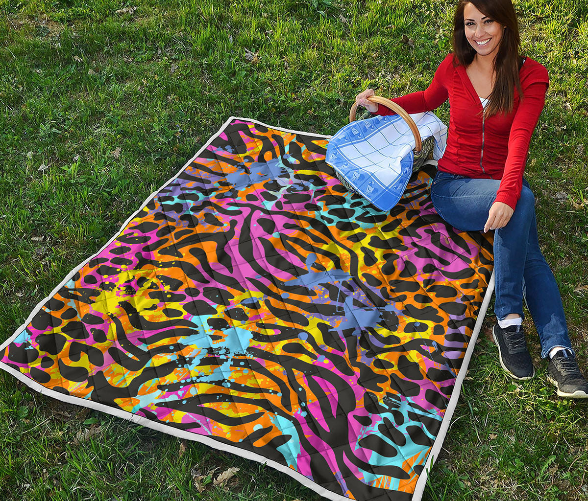 Colorful Zebra Leopard Pattern Print Quilt