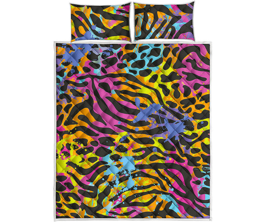 Colorful Zebra Leopard Pattern Print Quilt Bed Set