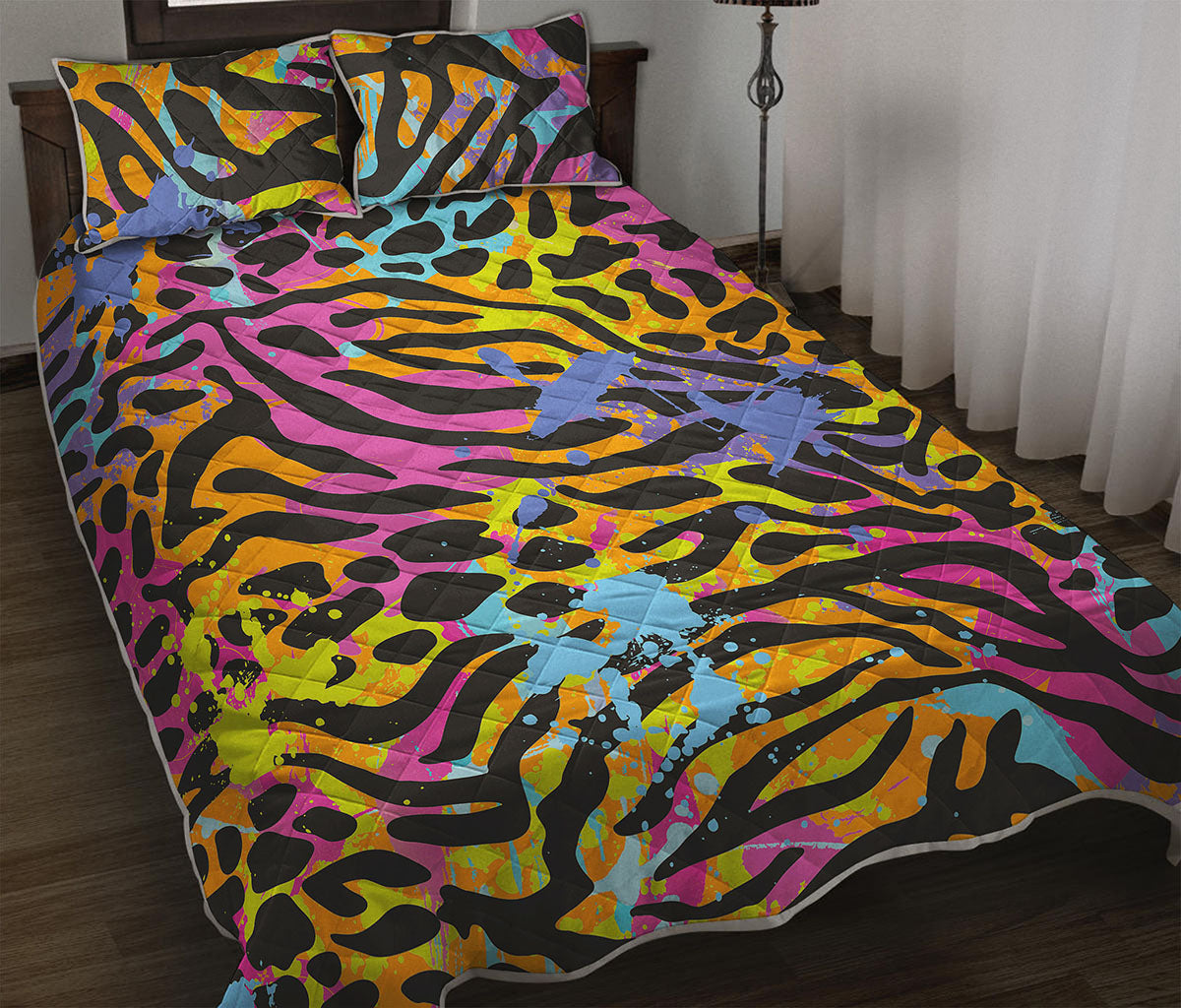 Colorful Zebra Leopard Pattern Print Quilt Bed Set