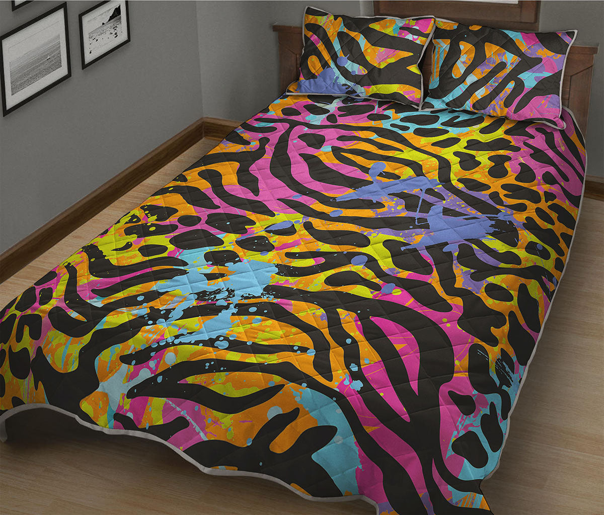 Colorful Zebra Leopard Pattern Print Quilt Bed Set