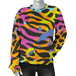 Colorful Zebra Leopard Pattern Print Women's Crewneck Sweatshirt GearFrost