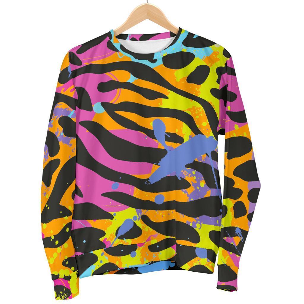 Colorful Zebra Leopard Pattern Print Women's Crewneck Sweatshirt GearFrost