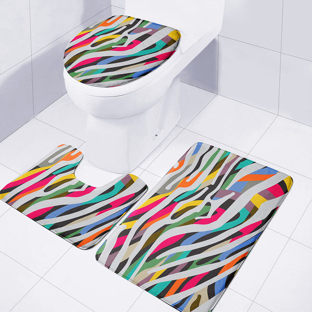 Colorful Zebra Pattern Print 3 Piece Bath Mat Set