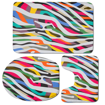 Colorful Zebra Pattern Print 3 Piece Bath Mat Set