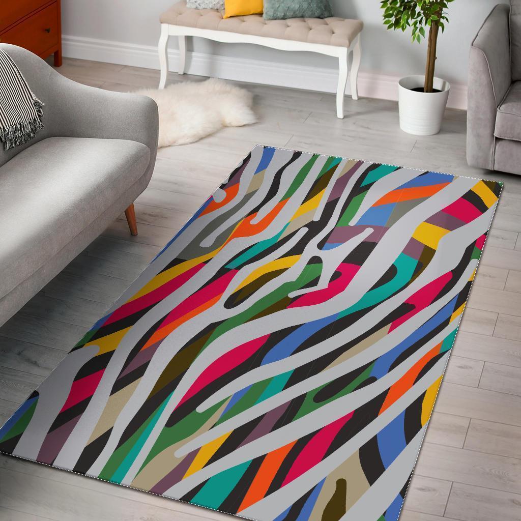 Colorful Zebra Pattern Print Area Rug GearFrost