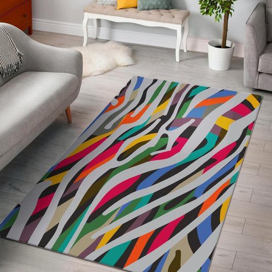 Colorful Zebra Pattern Print Area Rug GearFrost