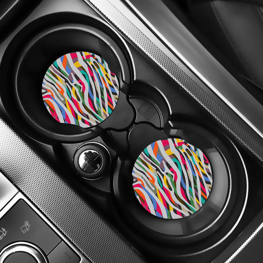 Colorful Zebra Pattern Print Car Coasters