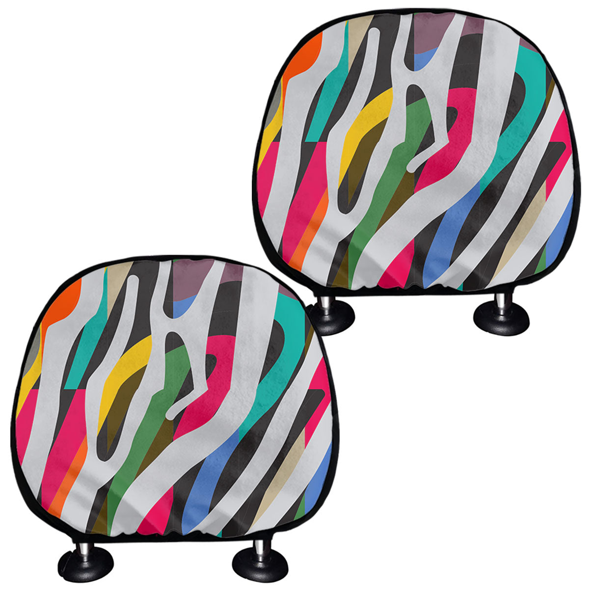 Colorful Zebra Pattern Print Car Headrest Covers