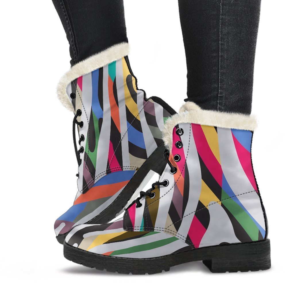 Colorful Zebra Pattern Print Comfy Boots GearFrost