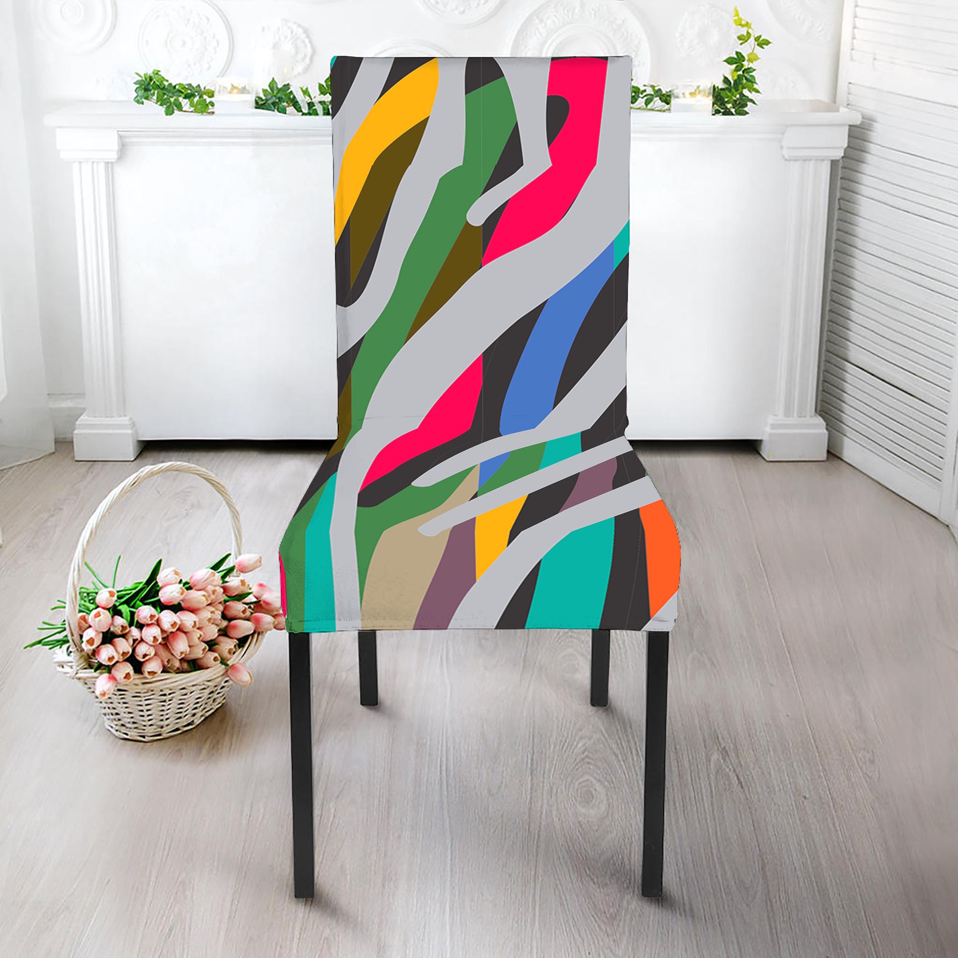 Colorful Zebra Pattern Print Dining Chair Slipcover