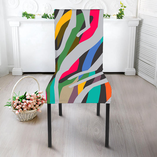 Colorful Zebra Pattern Print Dining Chair Slipcover
