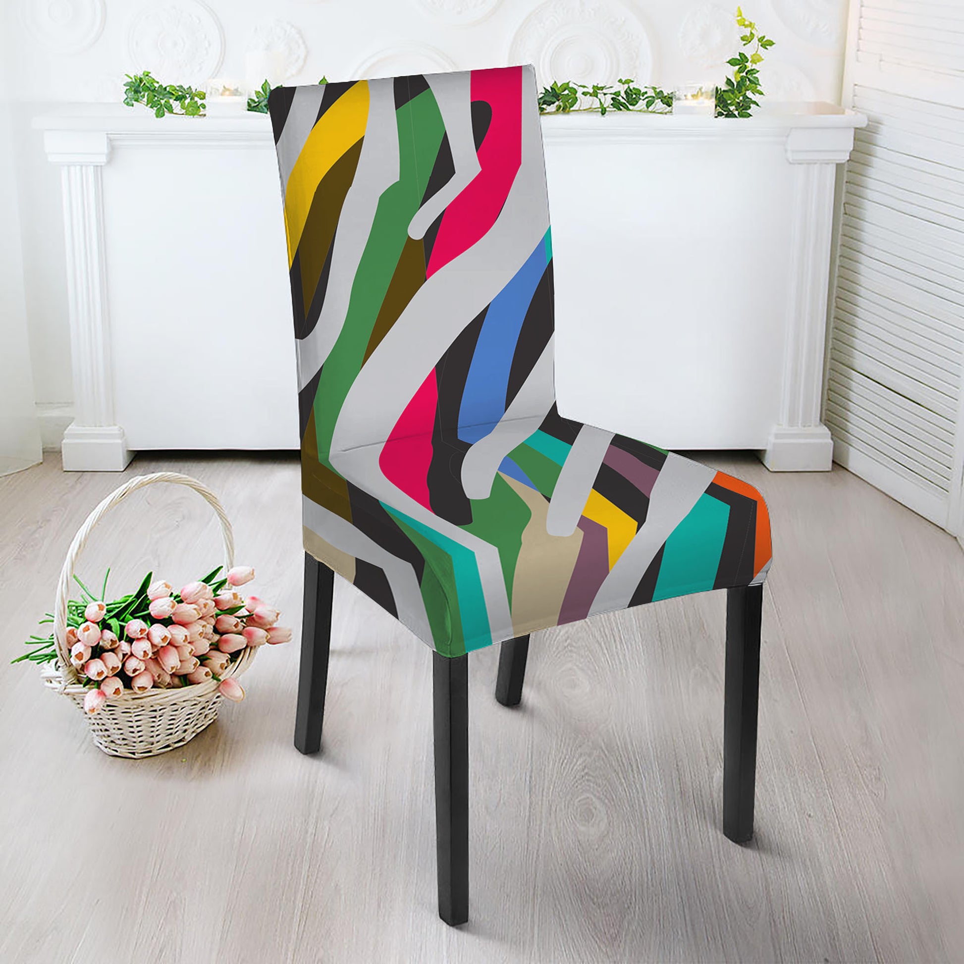 Colorful Zebra Pattern Print Dining Chair Slipcover