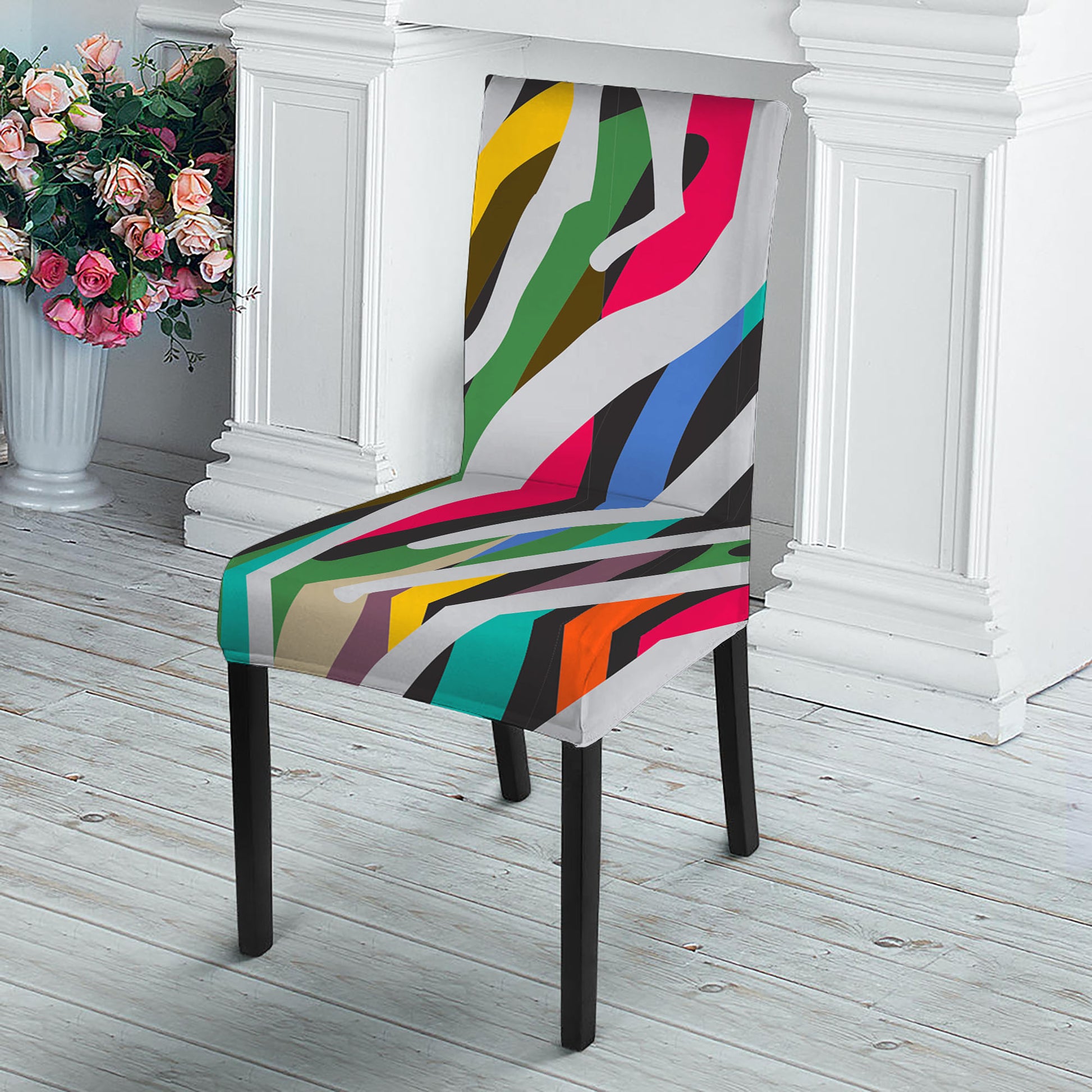 Colorful Zebra Pattern Print Dining Chair Slipcover