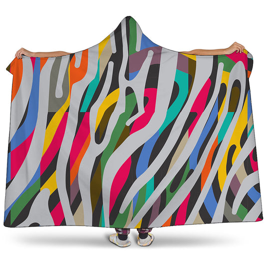 Colorful Zebra Pattern Print Hooded Blanket