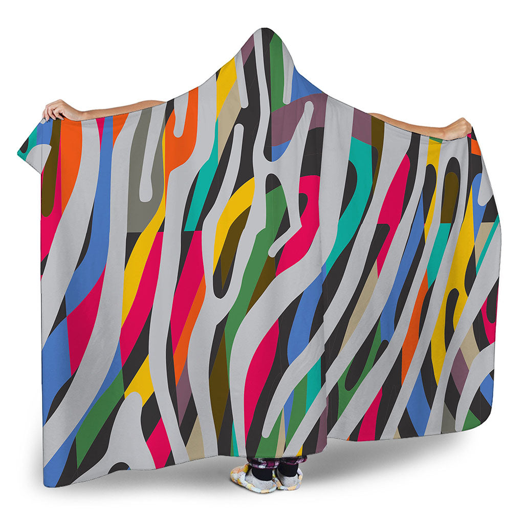 Colorful Zebra Pattern Print Hooded Blanket