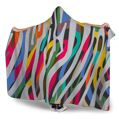 Colorful Zebra Pattern Print Hooded Blanket