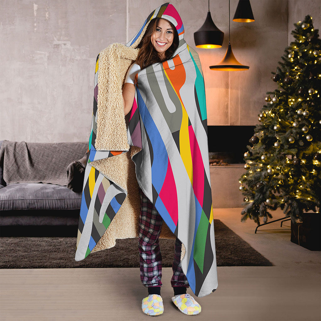 Colorful Zebra Pattern Print Hooded Blanket