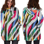 Colorful Zebra Pattern Print Hoodie Dress GearFrost