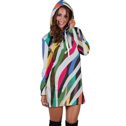 Colorful Zebra Pattern Print Hoodie Dress GearFrost