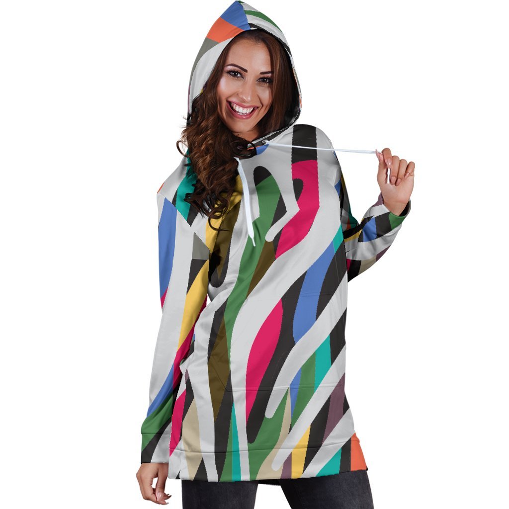 Colorful Zebra Pattern Print Hoodie Dress GearFrost