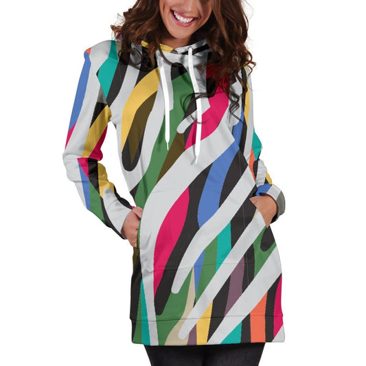 Colorful Zebra Pattern Print Hoodie Dress GearFrost