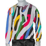 Colorful Zebra Pattern Print Men's Crewneck Sweatshirt GearFrost