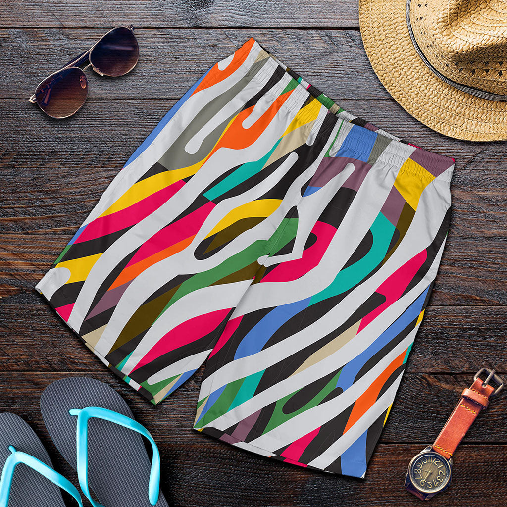 Colorful Zebra Pattern Print Men's Shorts