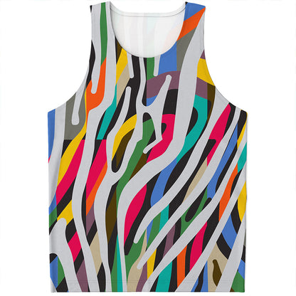 Colorful Zebra Pattern Print Men's Tank Top