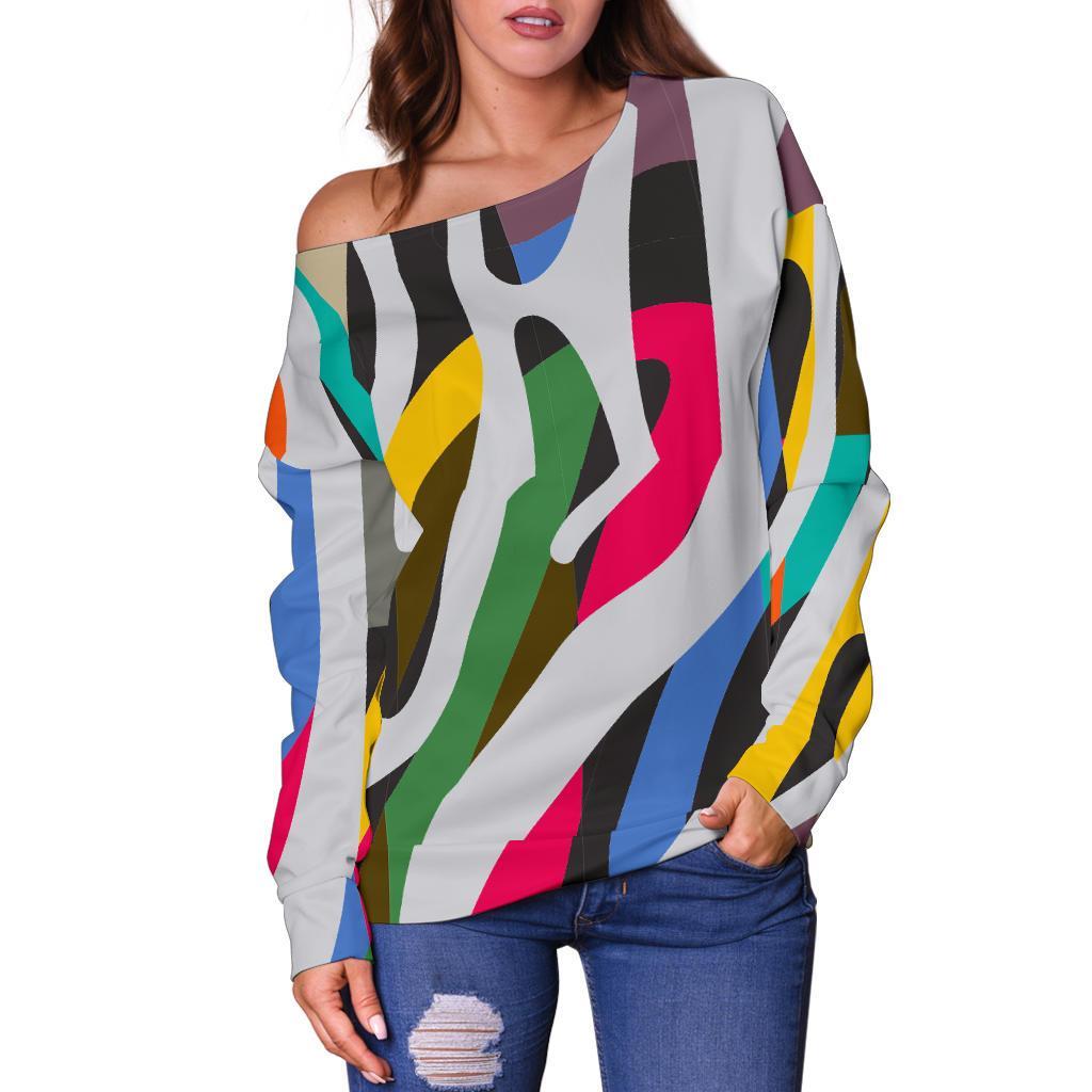 Colorful Zebra Pattern Print Off Shoulder Sweatshirt GearFrost