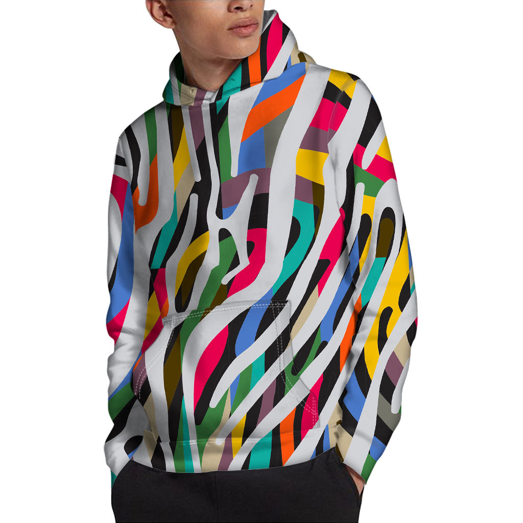 Colorful Zebra Pattern Print Pullover Hoodie