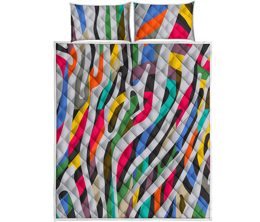 Colorful Zebra Pattern Print Quilt Bed Set