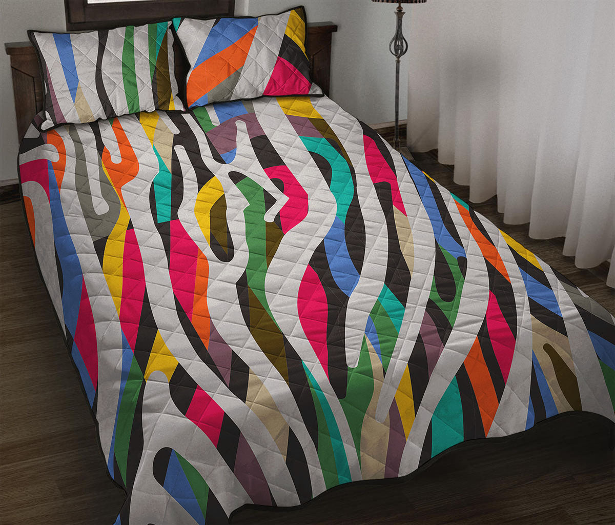 Colorful Zebra Pattern Print Quilt Bed Set