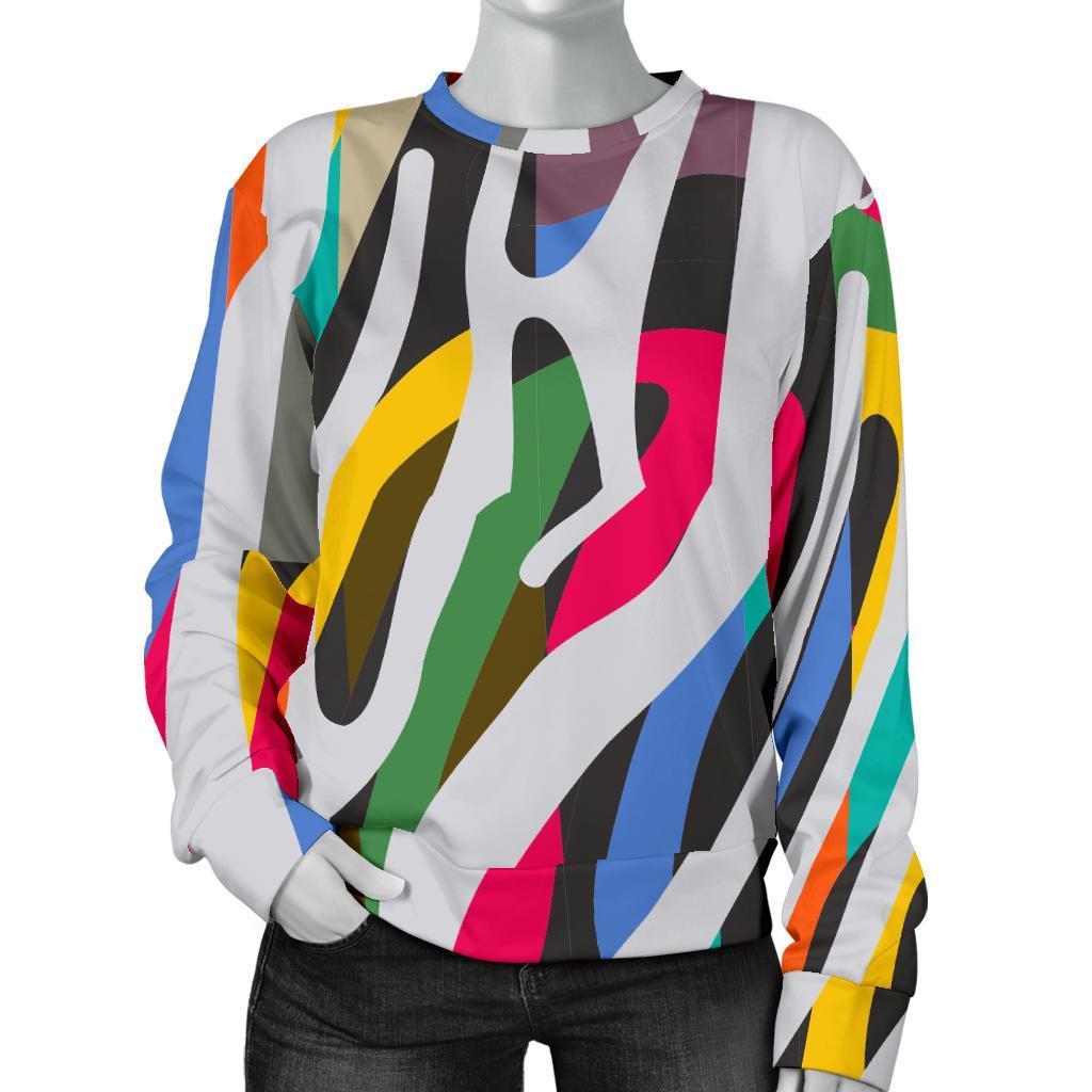 Colorful Zebra Pattern Print Women's Crewneck Sweatshirt GearFrost