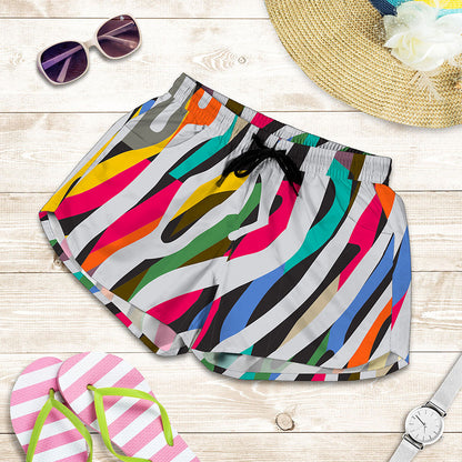Colorful Zebra Pattern Print Women's Shorts
