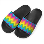 Colorful Zigzag Pattern Print Black Slide Sandals