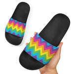 Colorful Zigzag Pattern Print Black Slide Sandals
