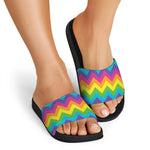 Colorful Zigzag Pattern Print Black Slide Sandals