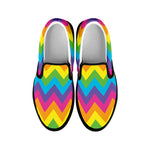 Colorful Zigzag Pattern Print Black Slip On Shoes