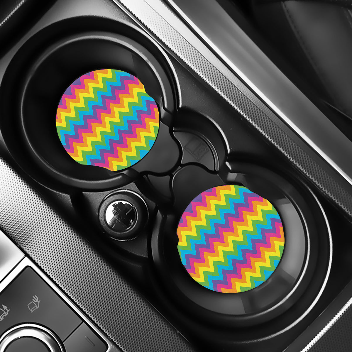 Colorful Zigzag Pattern Print Car Coasters