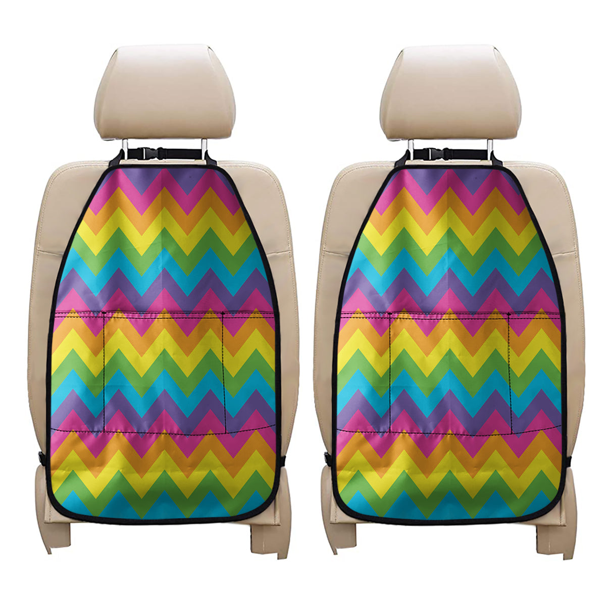 Colorful Zigzag Pattern Print Car Seat Organizers
