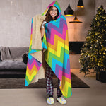 Colorful Zigzag Pattern Print Hooded Blanket